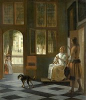 Man Handing a Letter to a Woman in The Entrance Hall of a House by Pieter de Hooch