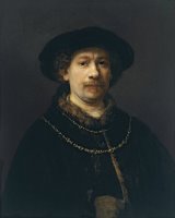 Self Portrait Wearing A Hat And Two Chains by Rembrandt van Rijn