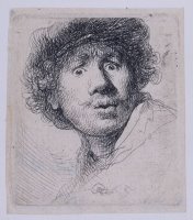 Self Portrait with a Cap, Openmouthed by Rembrandt