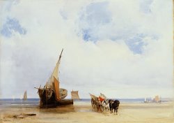 Beached Vessels and a Wagon near Trouville by Richard Parkes Bonington