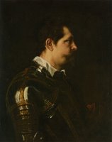 Portrait of a Military Commander Bust Length in Profile in Damascened Armour with White Collar And Red Sash by Sir Antony Van Dyck