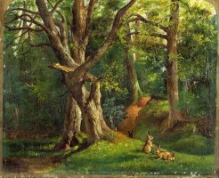 Woodland Scene with Rabbits by Sir Hubert von Herkomer