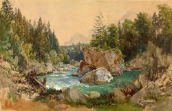Wooded River Landscape in The Alps by Thomas Ender