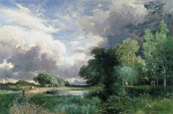 Landscape with a bridge by Thomas Moran