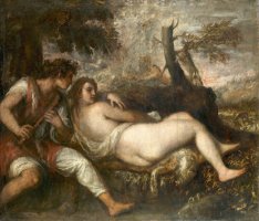 Nymph And Shepherd by Titian