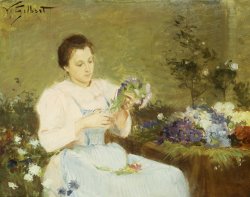 Arranging Flowers For A Spring Bouquet by Victor Gabriel Gilbert