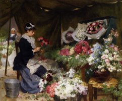 Flower Seller Makiing Bouquets by Victor Gabriel Gilbert