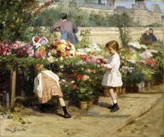 The Flower Market by The Seine by Victor Gabriel Gilbert