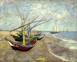 Fishing Boats on The Beach at Les Saintes Maries De La Mer by Vincent van Gogh