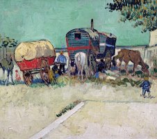 The Caravans Gypsy Encampment Near Arles by Vincent van Gogh