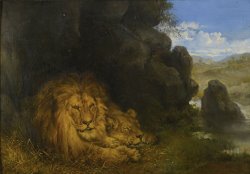 Lions in a Cave by Wilhelm Kuhnert