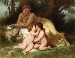 Young Woman Contemplating Two Embracing Children by William Adolphe Bouguereau