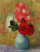 Floral Arrangement in Green Vase by William James Glackens