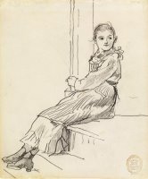 Girl Seated on a Porch Step by Winslow Homer
