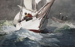 Reefing Sails Around Diamond Shoals, Cape Hatteras by Winslow Homer