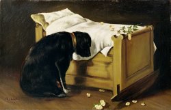 Dog Mourning Its Little Master by A Archer