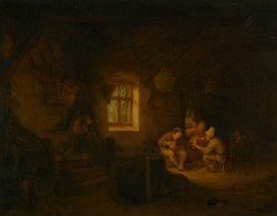 A Tavern Interior with Peasants Drinking Beneath a Window by Adriaen Van Ostade