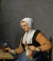 A Woman with a Beer Jug by Adriaen Van Ostade
