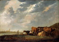 Cattle Near The Maas with Dordrecht in The Distance by Aelbert Cuyp