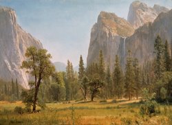 Bridal Veil Falls Yosemite Valley California by Albert Bierstadt