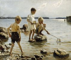 Boys Playing on The Shore by Albert Edelfelt