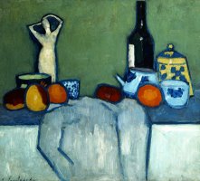 Still Life with Bottle, Fruit And Figure by Alexei Jawlensky