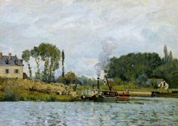 Boats at the lock at Bougival by Alfred Sisley