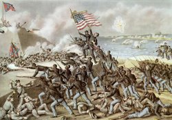 Black troops of the Fifty Fourth Massachusetts Regiment during the assault of Fort Wagner by American School