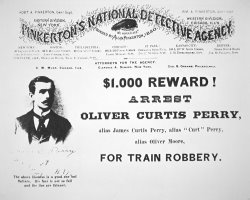 Reward poster for the arrest of Oliver Perry issued by American School