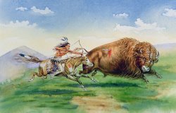 Sioux Hunting Buffalo on Decorated Pony by American School