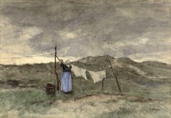 Vrouw Bij Een Waslijn in De Duinen by Anton Mauve