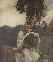 Brunnhilde Kisses The Ring That Siegfried Has Left With Her by Arthur Rackham