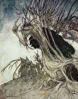 Calling shapes and beckoning shadows dire by Arthur Rackham