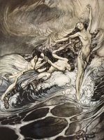 The Rhinemaidens Obtain Possession Of The Ring And Bear It Off In Triumph by Arthur Rackham