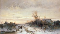 Children playing in a winter landscape by August Fink