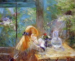 Red-haired girl sitting on a veranda by Berthe Morisot