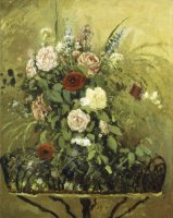 Bouquet of Flowers with a Rustic Wooden Jardiniere by Camille Pissarro