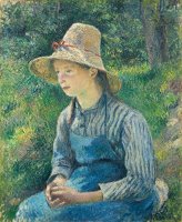Peasant Girl With A Straw Hat by Camille Pissarro