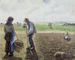 Peasants in The Fields, Eragny by Camille Pissarro