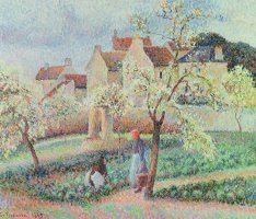 Plum Trees In Flower by Camille Pissarro