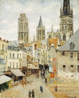 Rue De L'epicerie in Rouen on a Gray Morning by Camille Pissarro