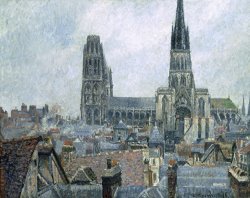 The Roofs of Old Rouen, Gray Weather by Camille Pissarro