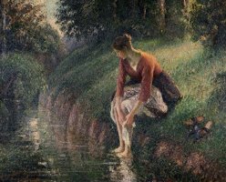 Young Woman Bathing Her Feet in a Brook by Camille Pissarro