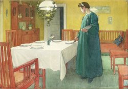 The Household (lisbeth Setting The Table) by Carl Larsson
