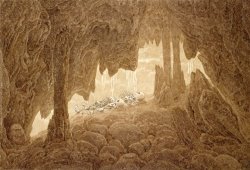 Skeleton in The Cave (sepia Ink And Pencil on Paper) by Caspar David Friedrich
