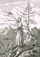 Woman with a Raven, on The Edge of a Precipice (woodcut) by Caspar David Friedrich