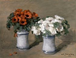 Red And White Flowers by Charles Emile Jacque