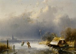 Landscape with Figures on The Ice by Charles Henri Joseph Leickert