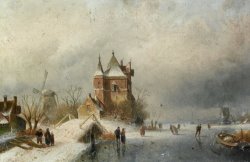 Skaters in Holland by Charles Henri Joseph Leickert