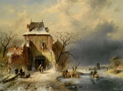 Winter Scene with Figures by Charles Henri Joseph Leickert
